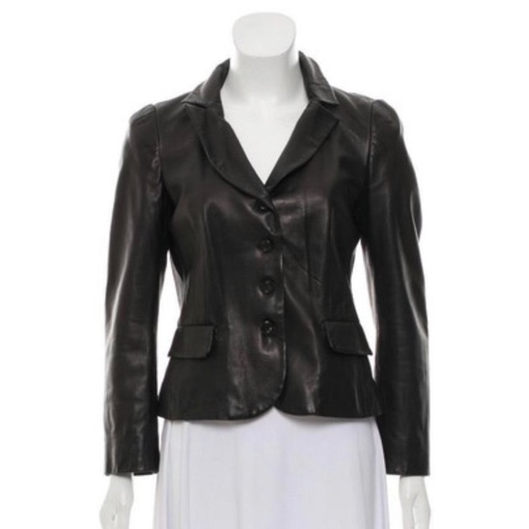 Lafayette 148 New York Jackets & Blazers - Lafayette 148 Black Leather & Ponte Sleeves Blazer